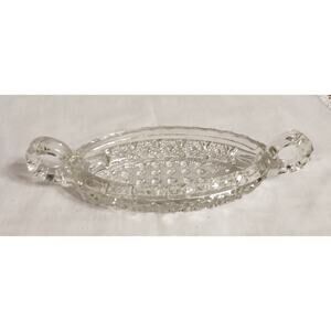 Vtg (antique??) Nucut Imperial Glass Stars and Buttons Double Handle Relish Dish